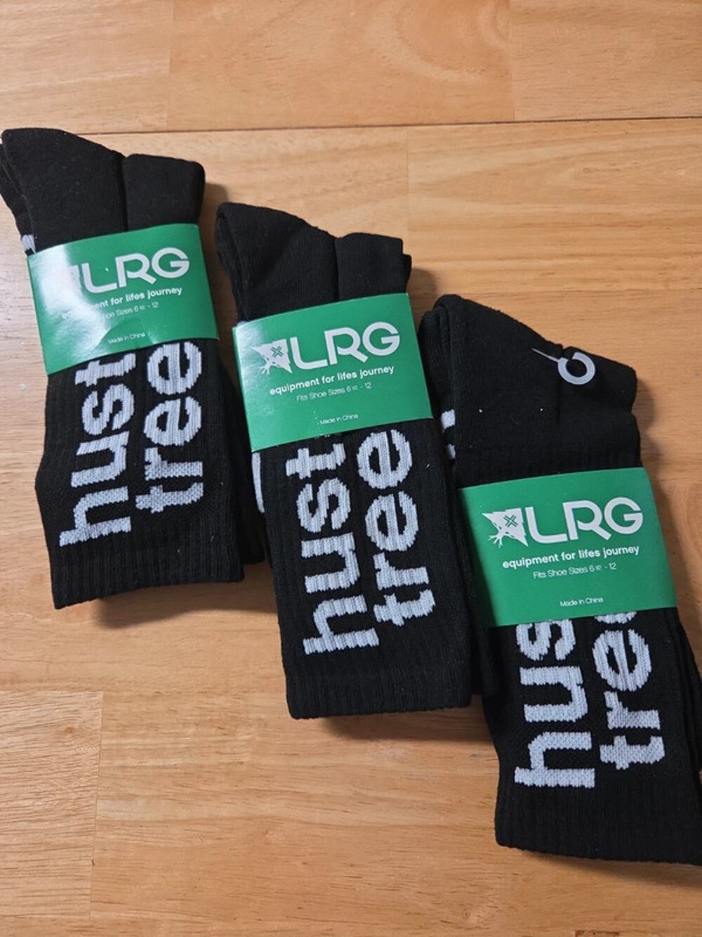 LRG Lifted Research Group Hustle Free Crew Socks 3 Pairs Mens Large Black NWT